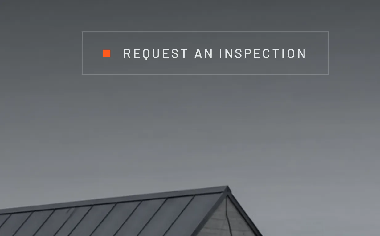 Detail of the Apex Roofing Group home page: the Request an inspection button in the header.