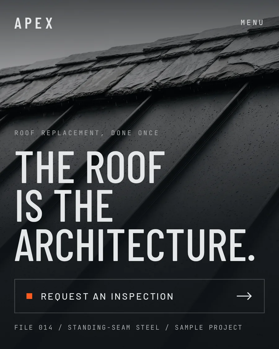 Concept website design for Apex Roofing Group, home page on mobile.