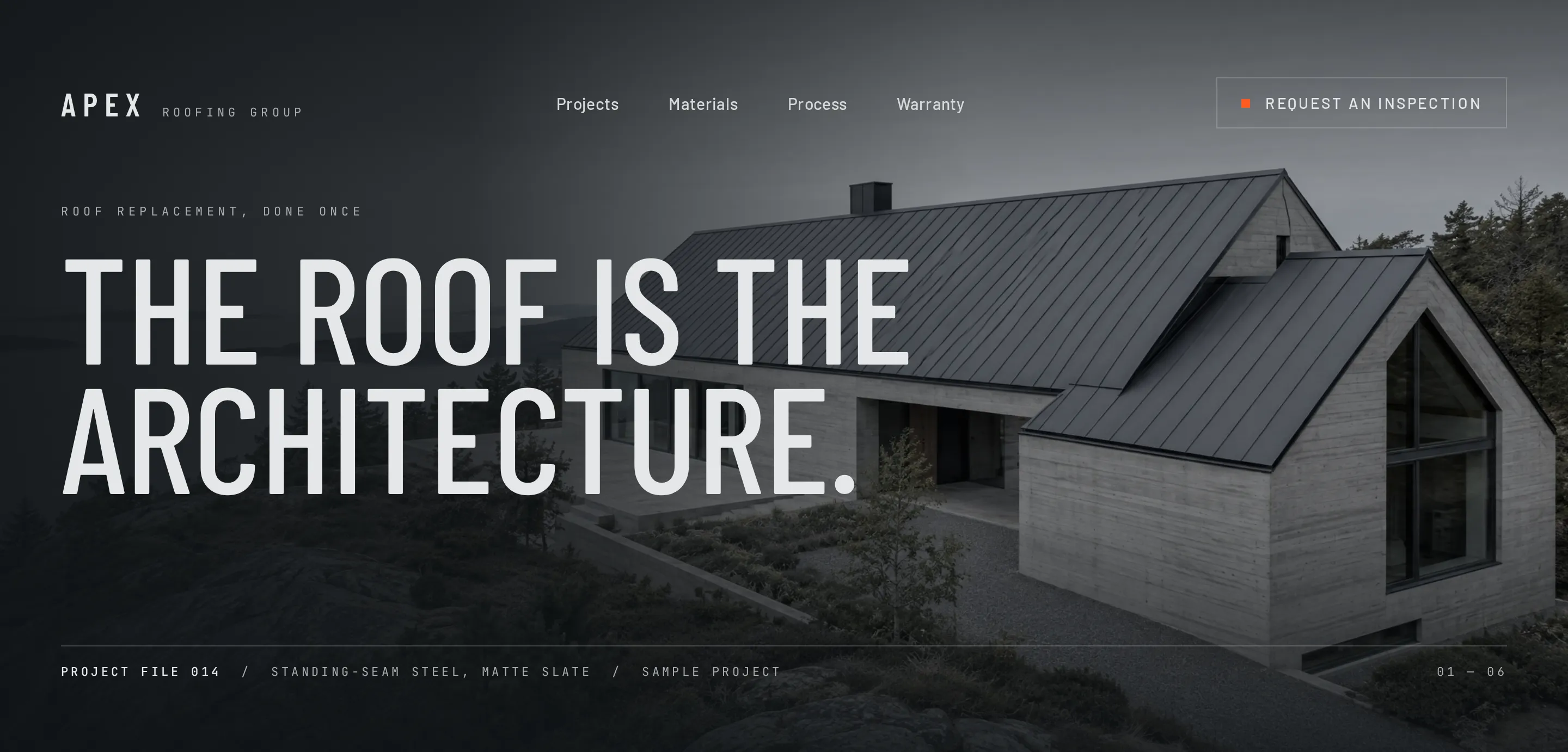Concept website design for Apex Roofing Group, home page.