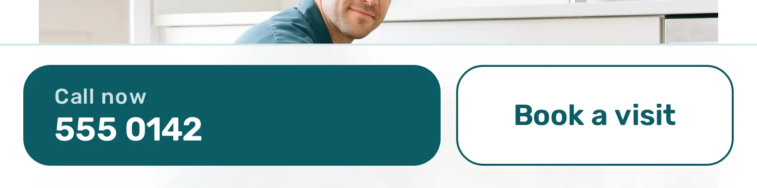 Detail of the Flowstate Plumbing home page on mobile: the fixed bar with Call now and Book a visit.